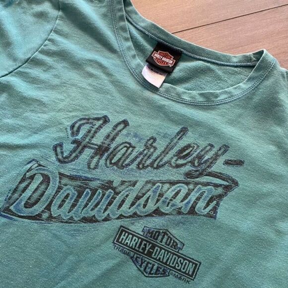Harley Davidson Motorcycle Blue Lightweight Crewneck Women L - Picture 2 of 5